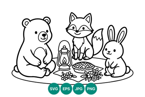 Bear Fox Rabbit Cute Line Art Graphics