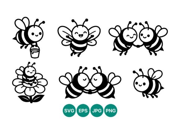 Bee Vector Line Art Trio Graphics