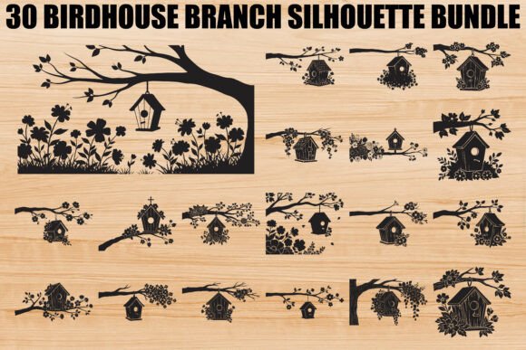 Birdhouse Branch Silhouette Bundle