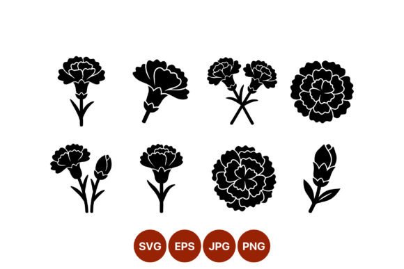 Carnation Flower Silhouette Vector Set Graphics