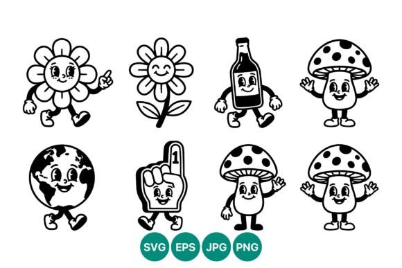 Cartoon Flower Mushroom Bottle Globe Graphics