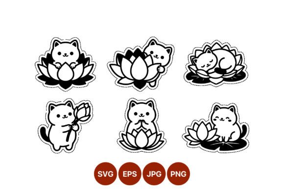 Cat Lotus Flower Vector Graphics