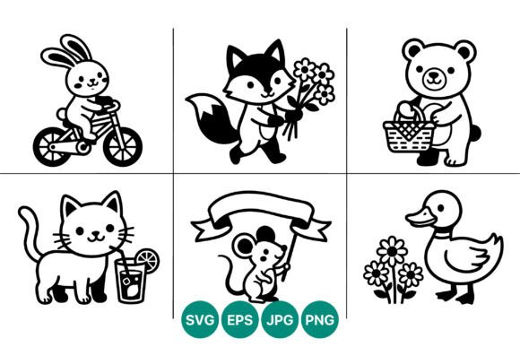 Cute Animal Vector Set with Bike and Graphics