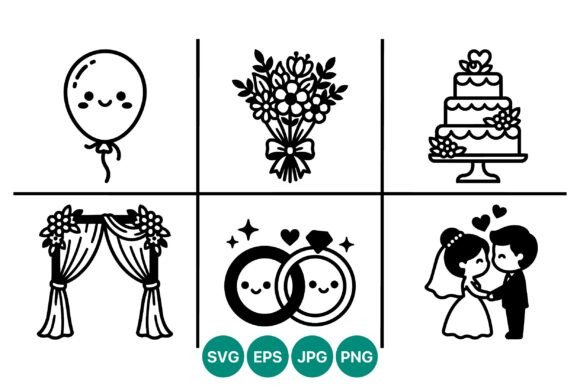 Cute Black and White Wedding Icons Graphics