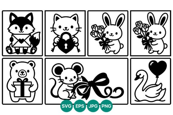 Cute Black White Animal Love Icons Graphics
