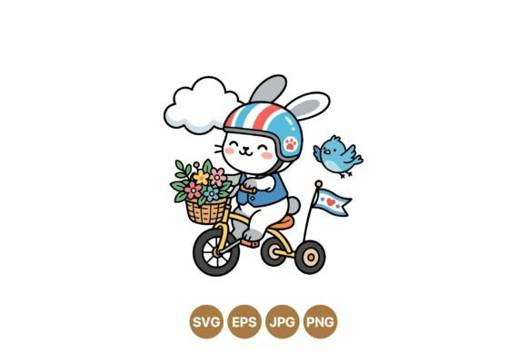 Cute Bunny Riding Bike Graphics