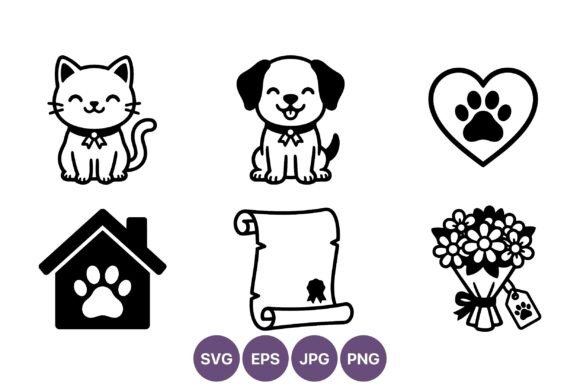 Cute Cat Dog Heart Paw Icons Graphics