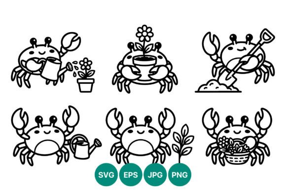 Cute Crab Gardening Line Art Graphics
