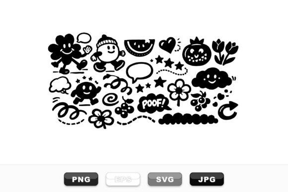 Cute Doodle Cartoon Icons Set Graphics