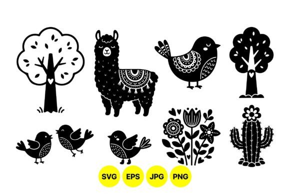 Cute Folk Art Animal Clipart Graphics