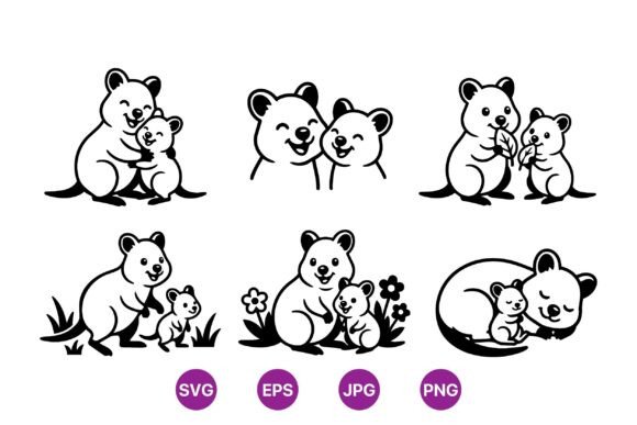 Cute Kangaroo Mom Baby Clipart