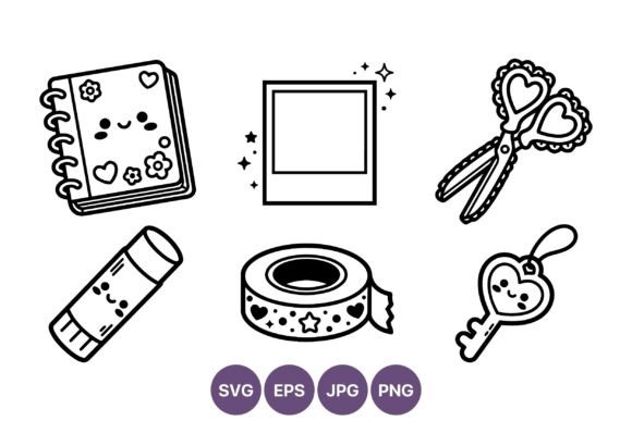 Cute Kawaii Black and White Stationery Graphics