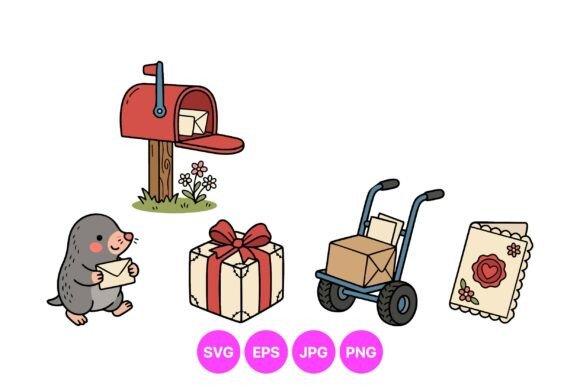 Cute Mail Delivery Clipart Set Graphics