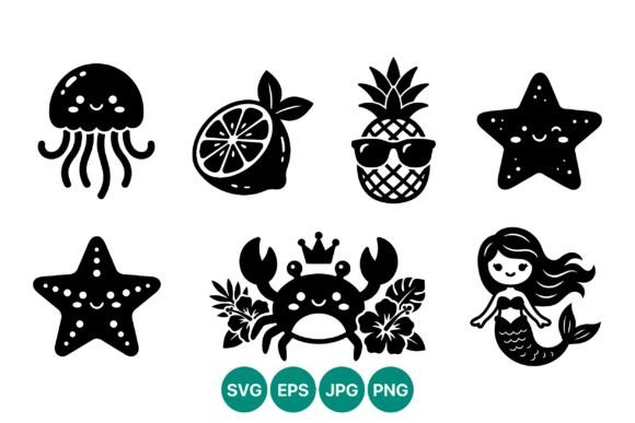 Cute Ocean Animals Tropical Vector Set Graphics
