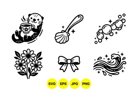 Cute Otter Line Art Icons Graphics