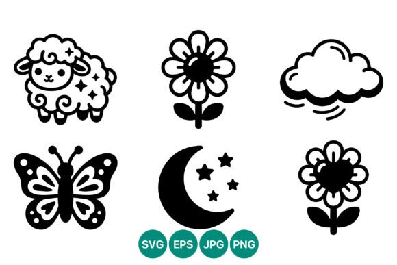 Cute Sheep Flower Butterfly Moon Cloud Graphics
