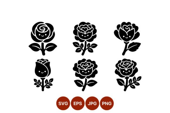 Cute Smiling Rose Flower Vector Icons Graphics