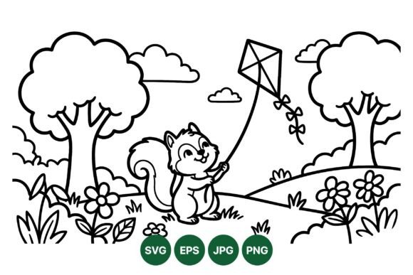 Cute Squirrel Kite Clipart Svg