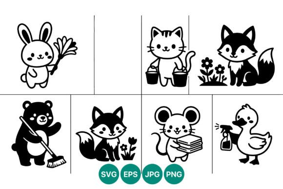 Cute Woodland Animal Chores Vector Set Graphics