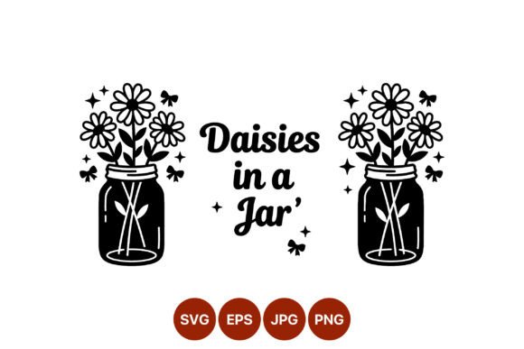 Daisies in a Jar Black White Vector Graphics