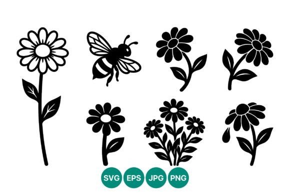 Flower Bee Silhouettes Graphics for Modern Design