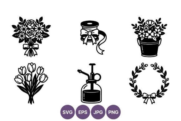Flower Bouquet Ribbon Sprayer Vector Art Graphics