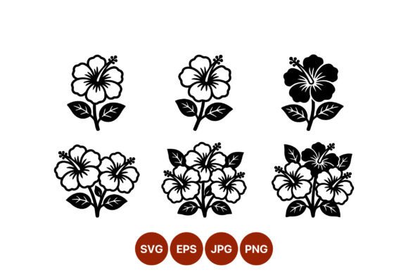 Hibiscus Black White Vector Art Graphics