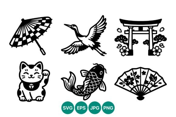 Japanese Cultural Icon Set Graphics for Handmade Creators