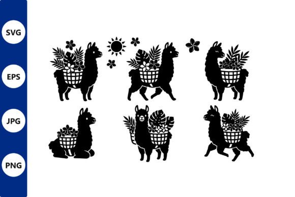 Llama Silhouette with Flower Baskets Graphics
