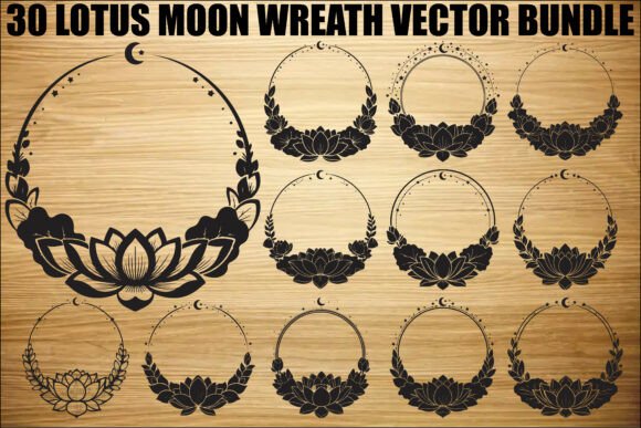 Lotus Moon Wreath Graphics for Spiritual Branding
