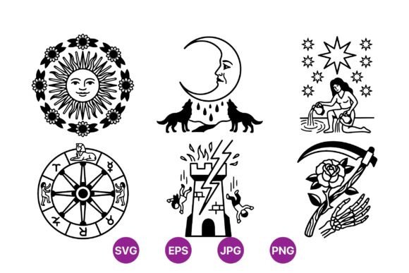 Mystical Astrology Tattoo Icons Graphics