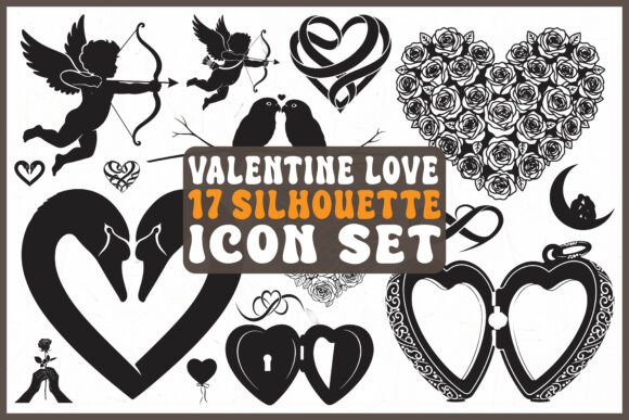 Valentine Love Silhouette Icon Set for Branding